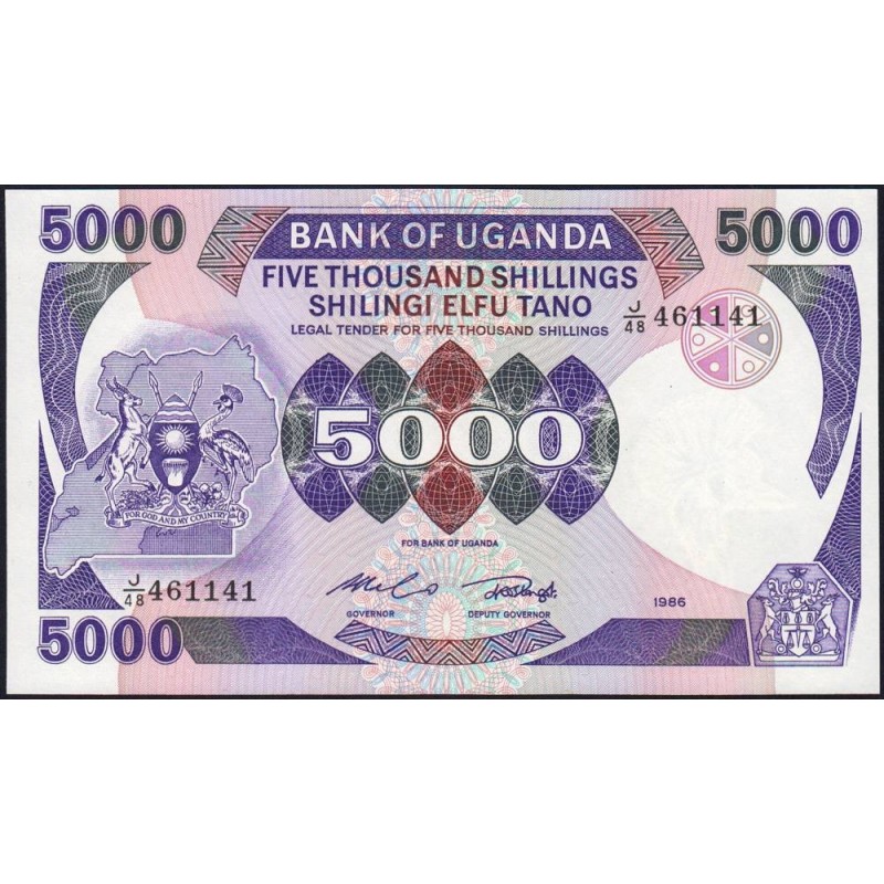 Ouganda - Pick 24b - 5'000 shillings - Série J/48 - 1986 - Etat : NEUF