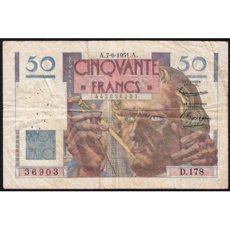 F 20-18 - 07/06/1951 - 50 francs - Le Verrier - Série D.178 - Etat : TB