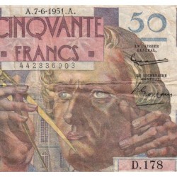 F 20-18 - 07/06/1951 - 50 francs - Le Verrier - Série D.178 - Etat : TB