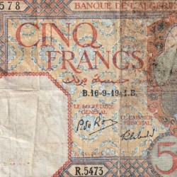 Algérie - Pick 77b - 5 francs - Série R.5473 - 16/08/1941 - Etat : B