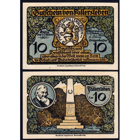 Allemagne - Notgeld - Fallersleben - 10 pfennig - 01/10/1920 - Etat : NEUF