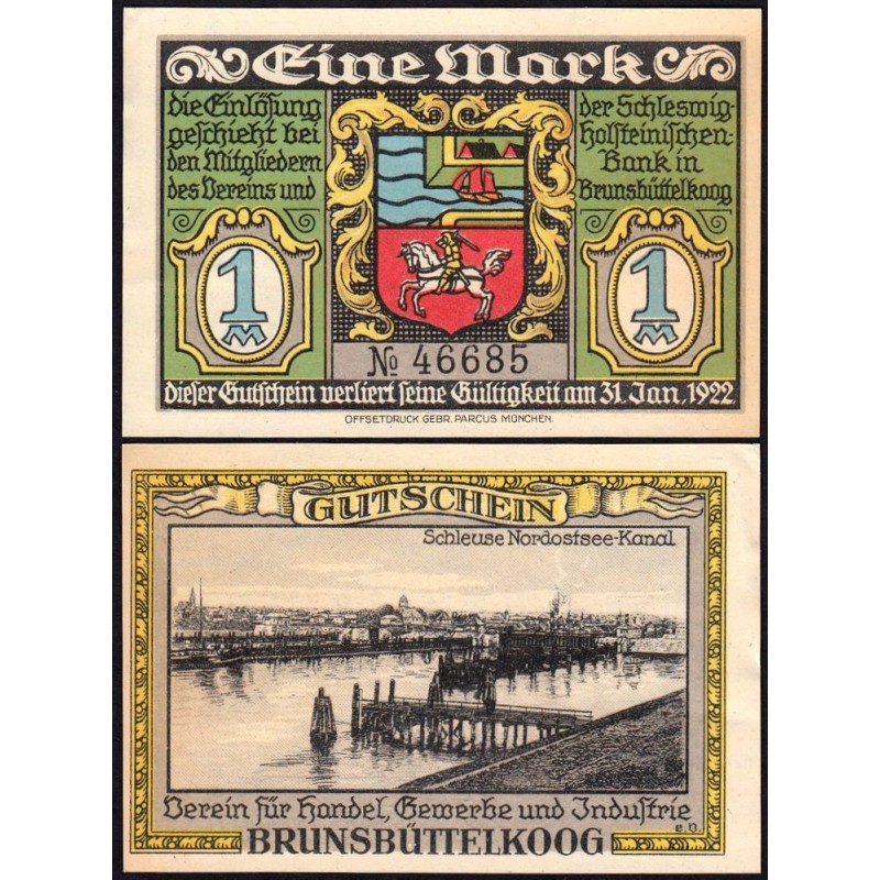 Allemagne - Notgeld - Brünsbuttelkoog - 1 mark - 1921 - Etat : SUP+