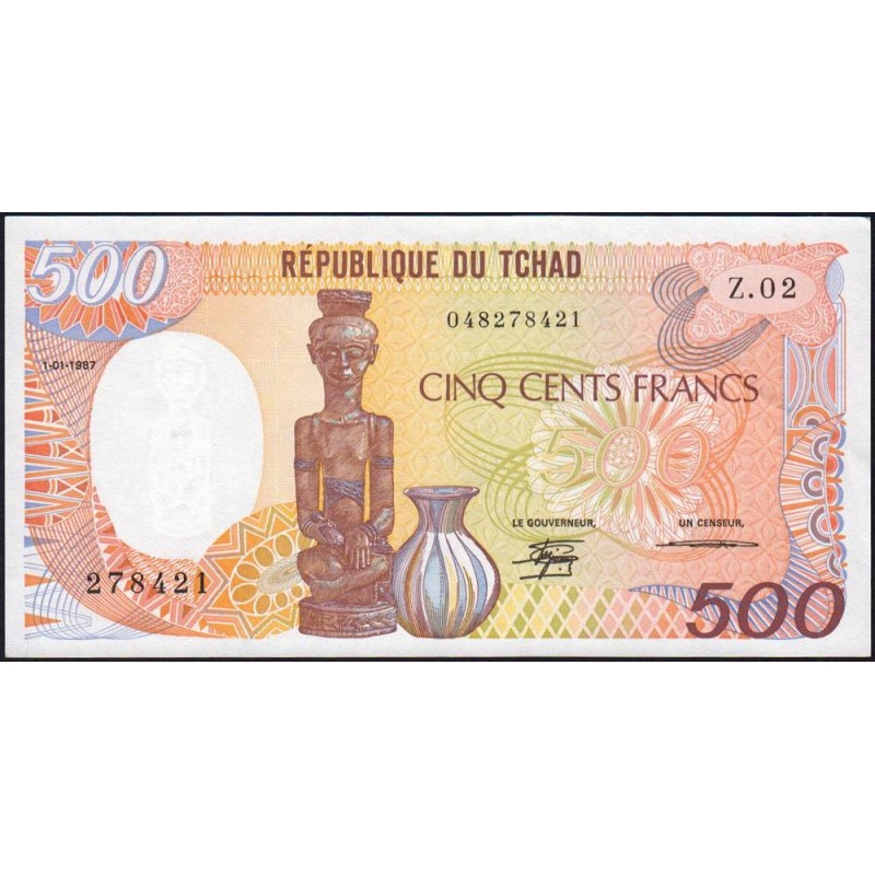 Tchad - Pick 9b - 500 francs - Série Z.02 - 01/01/1987 - Etat : SUP+ à SPL