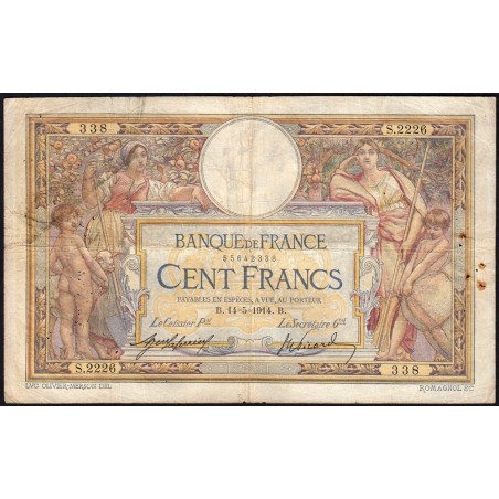 F 23-06 - 14/05/1914 - 100 francs - Merson sans LOM - Série S.2226 - Etat : B+