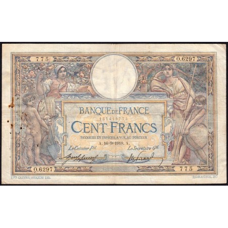 F 23-11 - 16/09/1919 - 100 francs - Merson sans LOM - Série O.6297 - Etat : TB