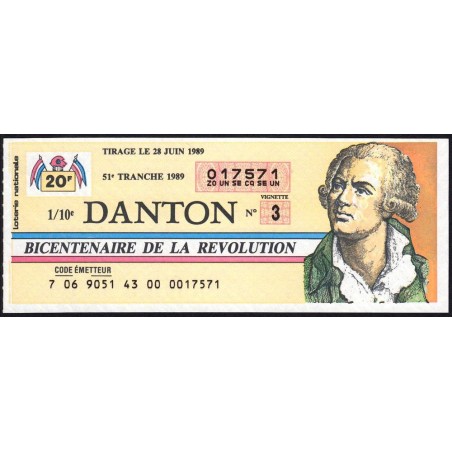 1989 - Bicentenaire de la Révolution - 51e tranche - 1/10ème - Danton - Etat : SPL+