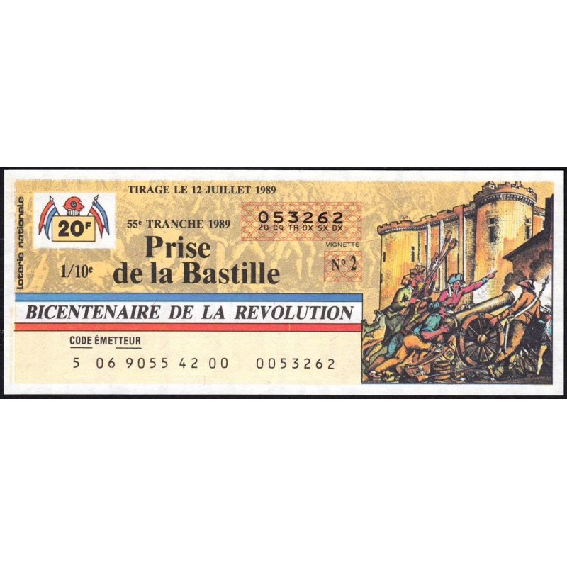 1989 - Bicentenaire de la Révol. - 55e tranche - 1/10ème - Prise de la Bastille - Etat : NEUF