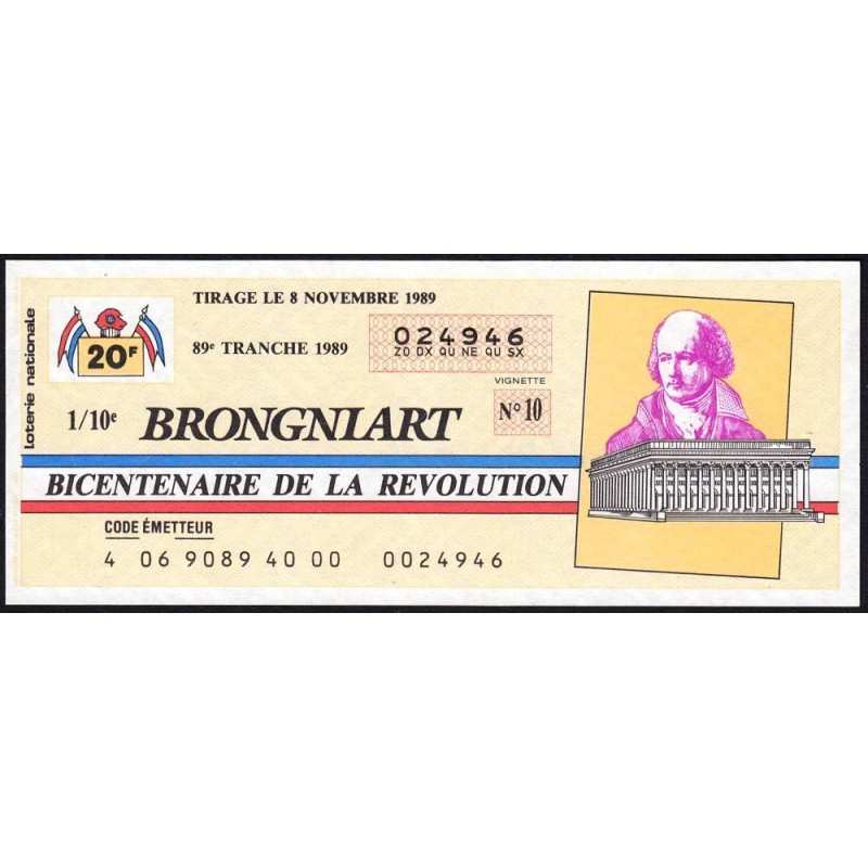 1989 - Bicentenaire de la Révolution - 89e tranche - 1/10ème - Brongniard - Etat : SPL