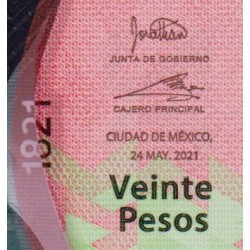 Mexique - Pick 132b_3 - 20 pesos - Série AQ  - 24/05/2021 - Polymère commémoratif - Etat : NEUF