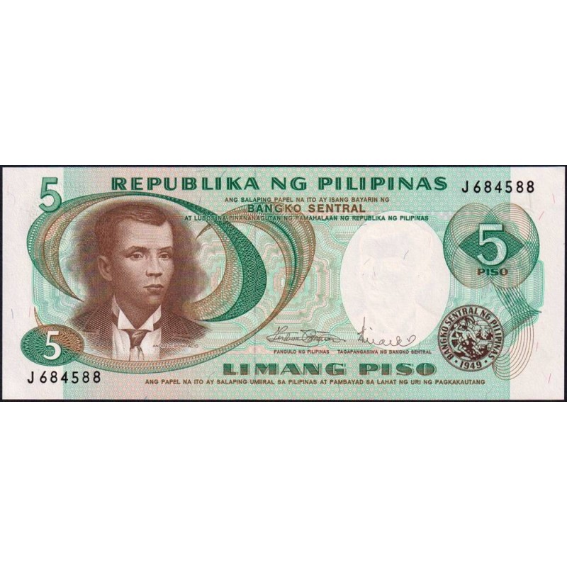 Philippines - Pick 143b - 5 piso - Série J - 1949 (1970) - Etat : NEUF