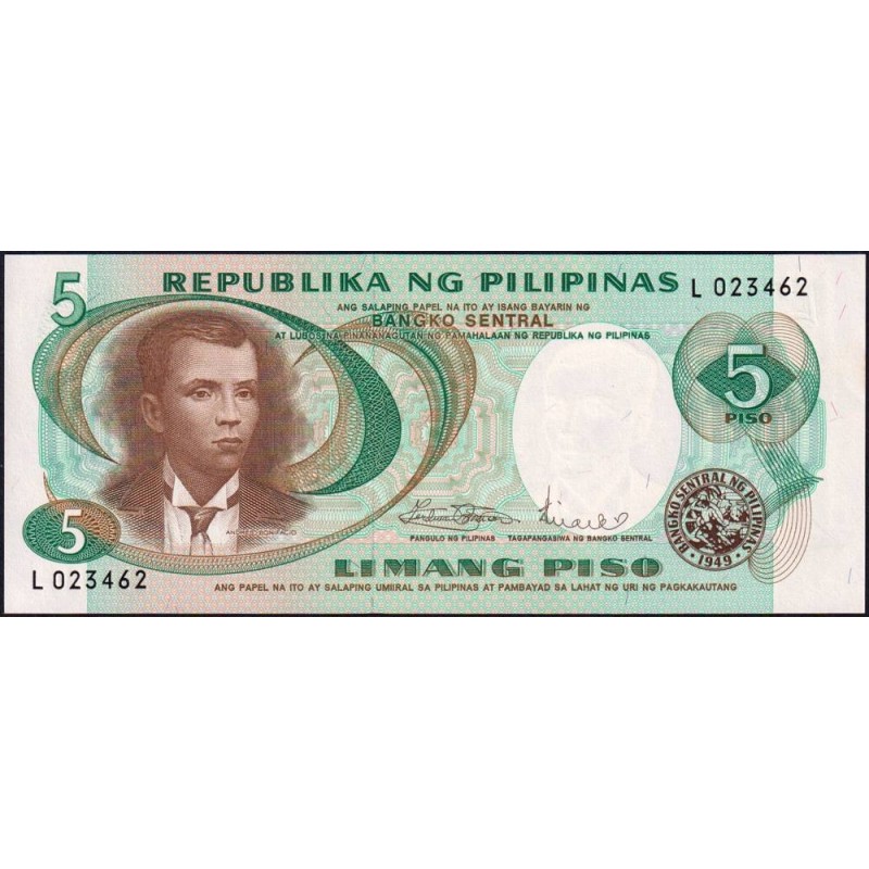 Philippines - Pick 143b - 5 piso - Série L - 1949 (1970) - Etat : NEUF