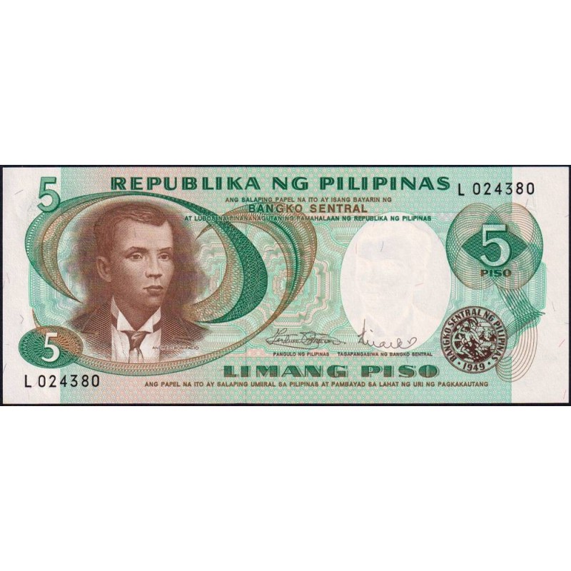 Philippines - Pick 143b - 5 piso - Série L - 1949 (1970) - Etat : NEUF