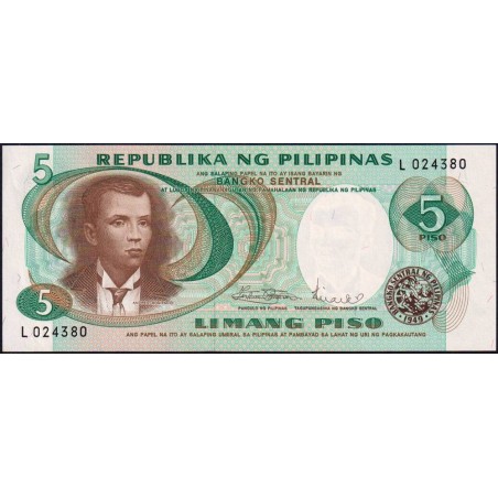 Philippines - Pick 143b - 5 piso - Série L - 1949 (1970) - Etat : NEUF