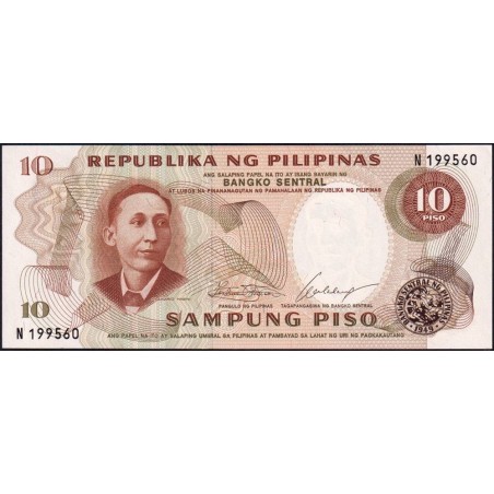 Philippines - Pick 144a - 10 piso - Série N - 1949 (1969) - Etat : NEUF