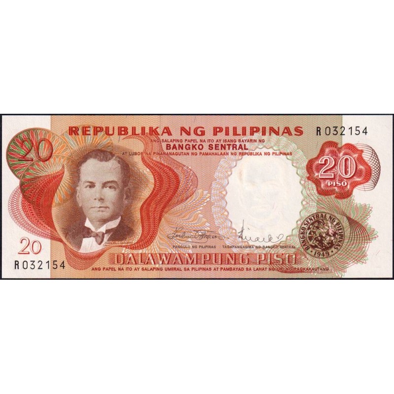 Philippines - Pick 145b_1- 20 piso - Série R - 1949 (1970) - Etat : NEUF