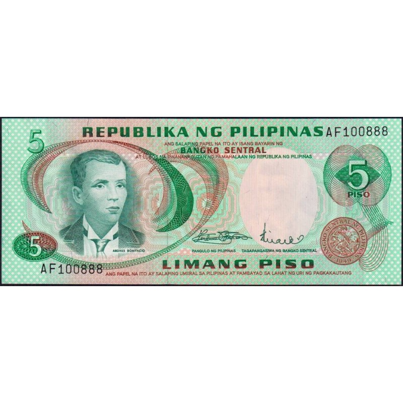 Philippines - Pick 148a_2 - 5 piso - Série AF - 1949 (1972) - Etat : NEUF