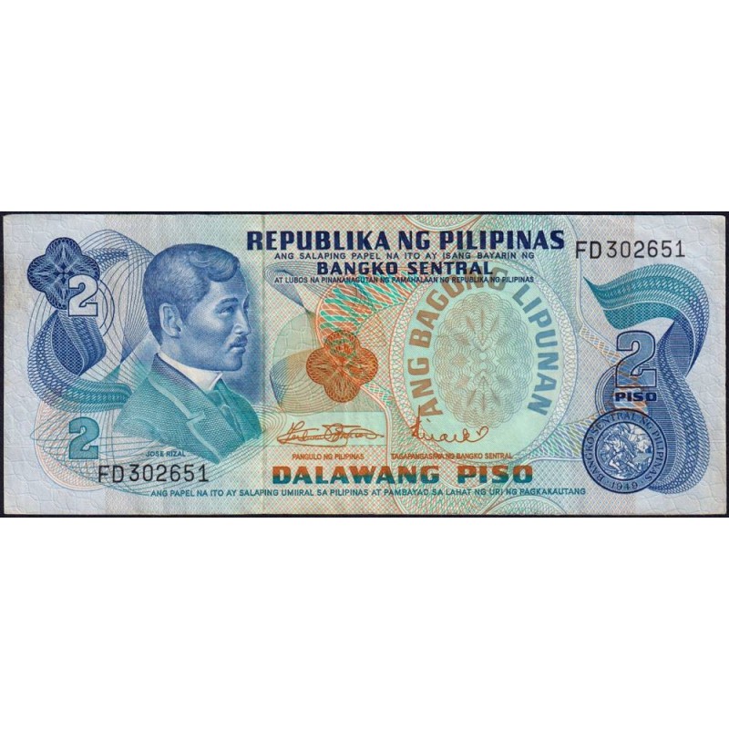 Philippines - Pick 152a_2 - 2 piso - Série FD - 1949 (1974) - Etat : TTB