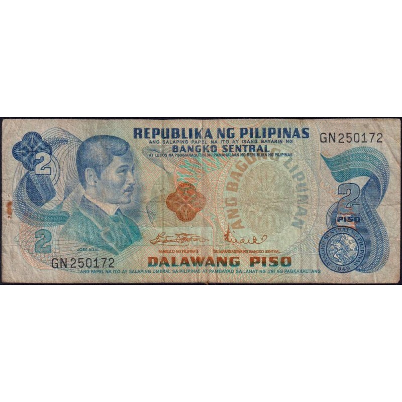 Philippines - Pick 152a_2 - 2 piso - Série GN - 1949 (1974) - Etat : B+