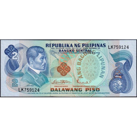 Philippines - Pick 152a_2 - 2 piso - Série LK - 1949 (1974) - Etat : NEUF