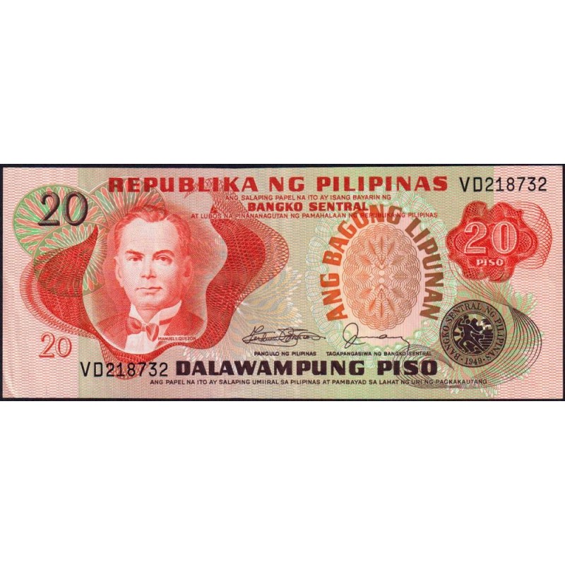 Philippines - Pick 162c - 20 piso - Série VD - 1949 (1984) - Etat : TTB+