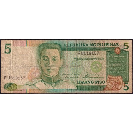 Philippines - Pick 168b - 5 piso - Série FU - 1949 (1987) - Etat : B