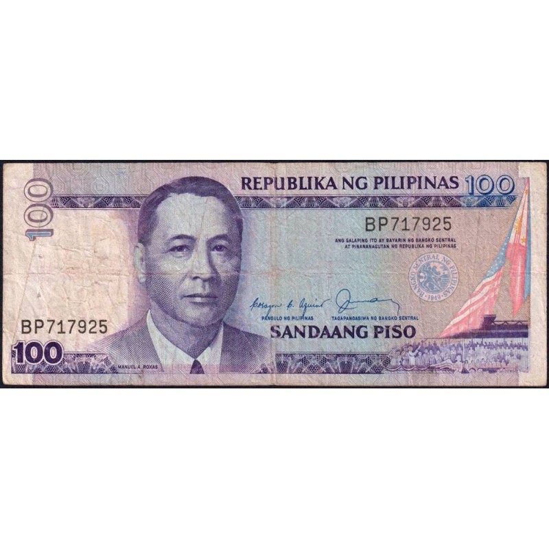 Philippines - Pick 172a_2 - 100 piso - Série BP - 1949 (1987) - Etat : TB-