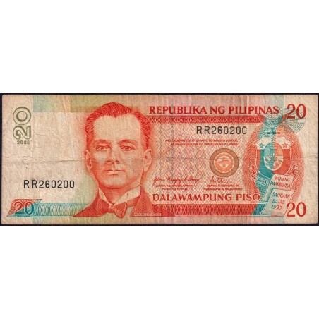 Philippines - Pick 182j_4 - 20 piso - Série RR - 2008 - Etat : B+