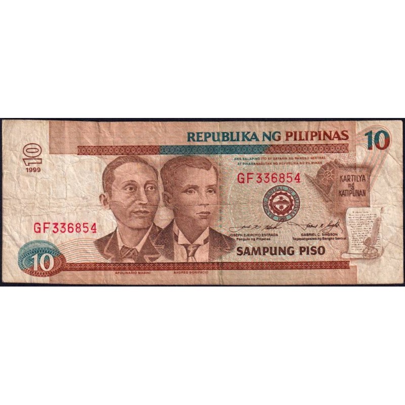 Philippines - Pick 187e - 10 piso - Série GF - 1999 - Etat : TB-