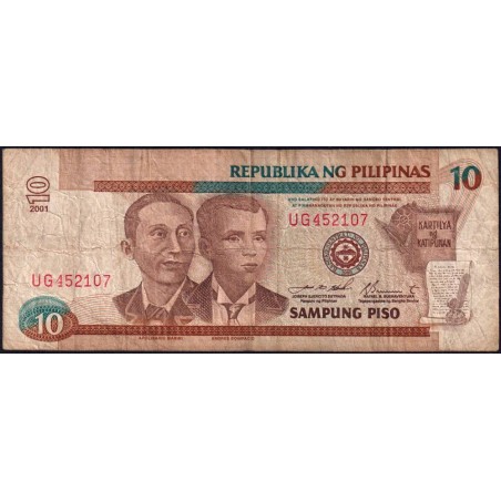 Philippines - Pick 187f_3 - 10 piso - Série UG - 2001 - Etat : B+