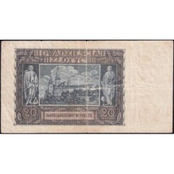 Pologne - Pick 95 - 20 zlotych - Série K - 01/03/1940 - Etat : TB-