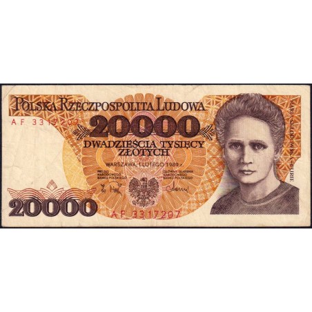 Pologne - Pick 152a_2 - 20'000 zlotych - Série AF - 01/02/1989 - Etat : TTB