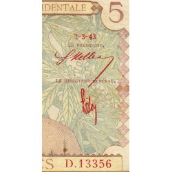 AOF - Pick 26 - 5 Francs - Série - D.13356 - 02/03/1943 - Etat : TB