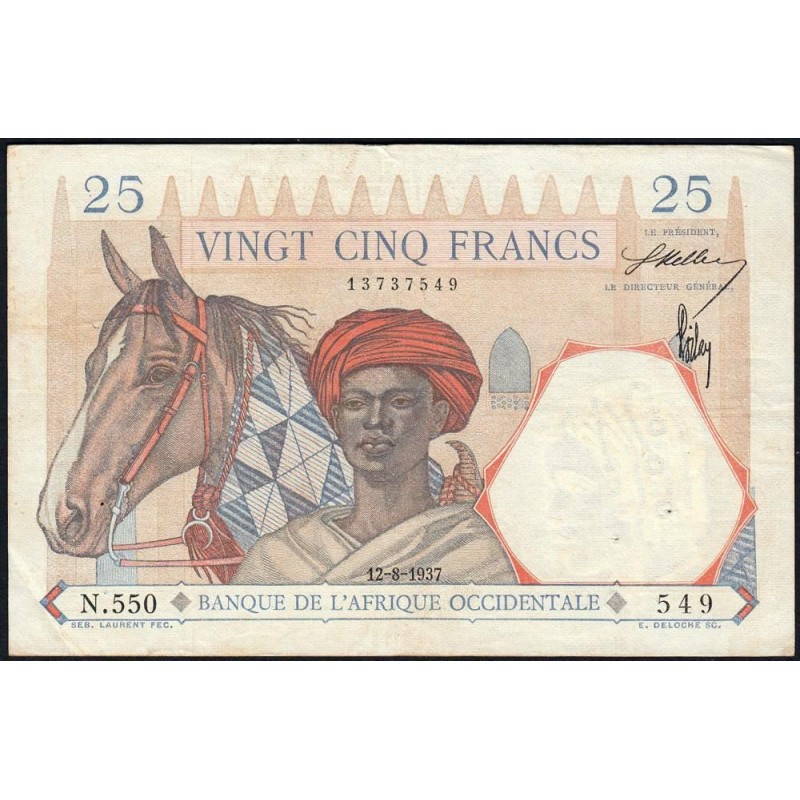 AOF - Pick 22_b2 - 25 Francs - Série - N.550 - 12/08/1937 - Etat : TTB