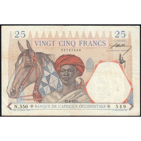 AOF - Pick 22_b2 - 25 Francs - Série - N.550 - 12/08/1937 - Etat : TTB