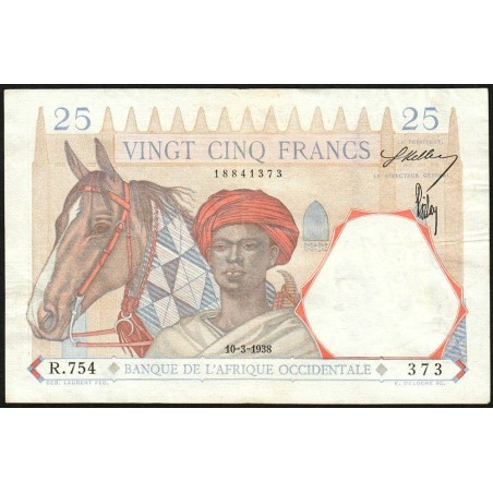 AOF - Pick 22_b3 - 25 Francs - Série - R.754 - 10/03/1938 - Etat : TTB+