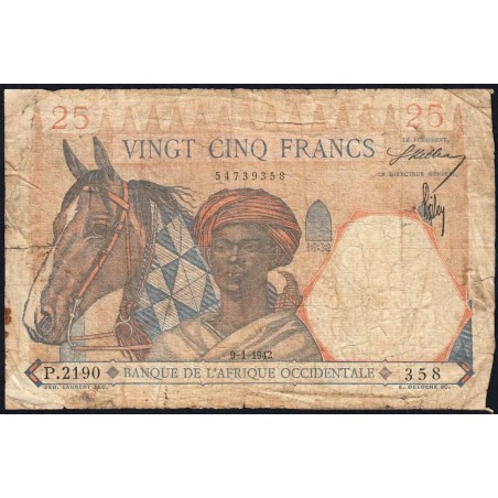 AOF - Pick 27_1 - 25 Francs - Série - P.2190 - 09/01/1942 - Etat : AB