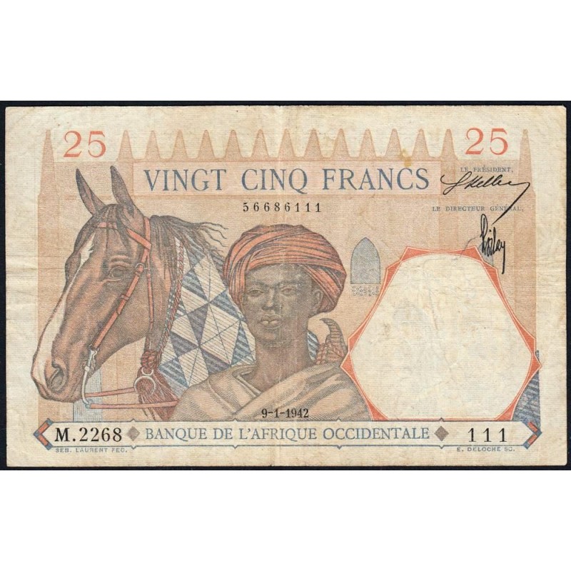 AOF - Pick 27_1 - 25 Francs - Série - M.2268 - 09/01/1942 - Etat : TB