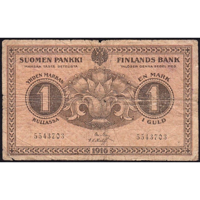 Finlande - Pick 19_2 - 1 markan kullassa - 1916 - Etat : B-