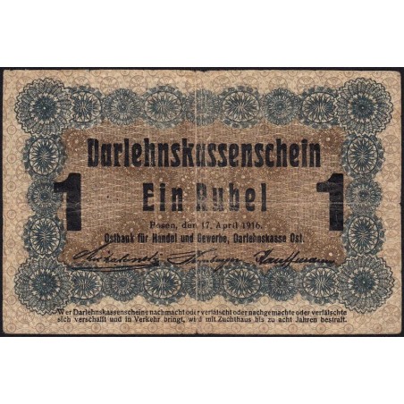 Allemagne - Emission de Posen (Pologne) - Pick R 122c - 1 rubel - 17/04/1916 - Etat : TB-