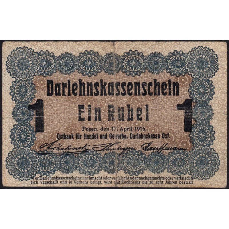 Allemagne - Emission de Posen (Pologne) - Pick R 122d - 1 rubel - 17/04/1916 - Etat : TB-