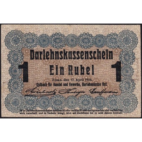 Allemagne - Emission de Posen (Pologne) - Pick R 122d - 1 rubel - 17/04/1916 - Etat : TTB