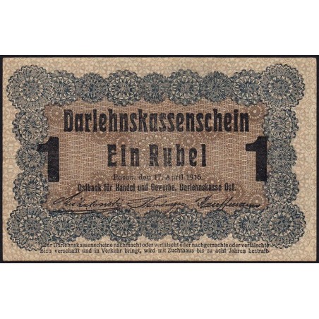 Allemagne - Emission de Posen (Pologne) - Pick R 122d - 1 rubel - 17/04/1916 - Etat : TB+