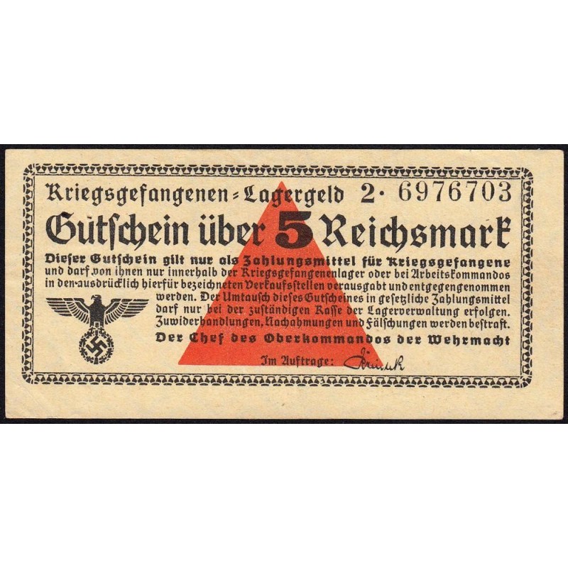 Allemagne - Camp de prisonniers WW2 - 5 reichsmark - Série 2 - 1939/1940 - Etat : SUP