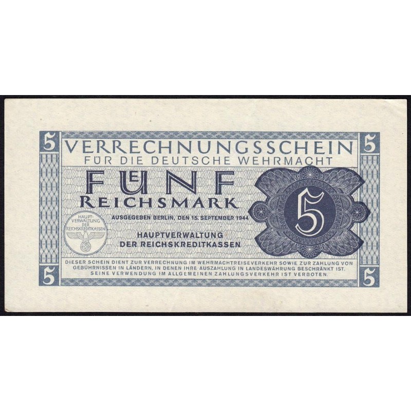 Allemagne - Forces armées - Pick M 39 - 5 reichsmark - 15/09/1944 - Etat : SUP+