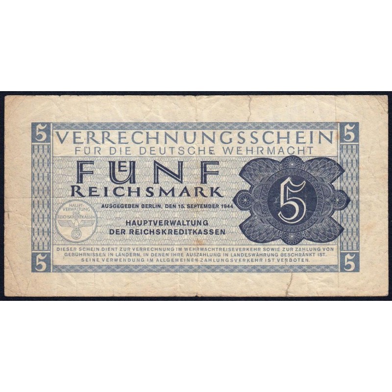 Allemagne - Forces armées - Pick M 39 - 5 reichsmark - 15/09/1944 - Etat : TB-