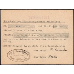 Suisse - Commune de Hofstetten - 5 francs - Type 1 - 06/01/1933 - Annulé - Etat : SPL+