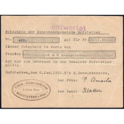 Suisse - Commune de Hofstetten - 10 francs - Type 1 - 06/01/1933 - Annulé - Etat : TTB+