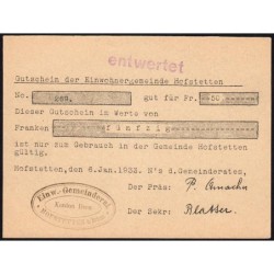 Suisse - Commune de Hofstetten - 50 francs - Type 1 - 06/01/1933 - Annulé - Etat : SPL