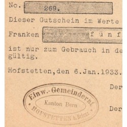 Suisse - Commune de Hofstetten - 50 francs - Type 1 - 06/01/1933 - Annulé - Etat : SPL