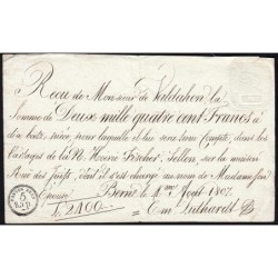 Suisse - Berne - Reçu de 2'400 francs - 04/08/1807 - Etat : SUP